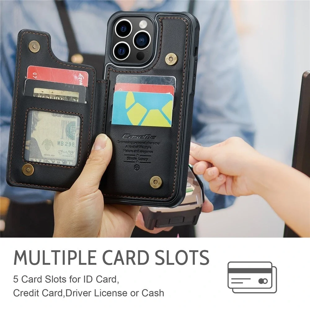 CaseMe C22 Black for iPhone 14 Pro Max PU Leather Wallet Case with RFID Blocking